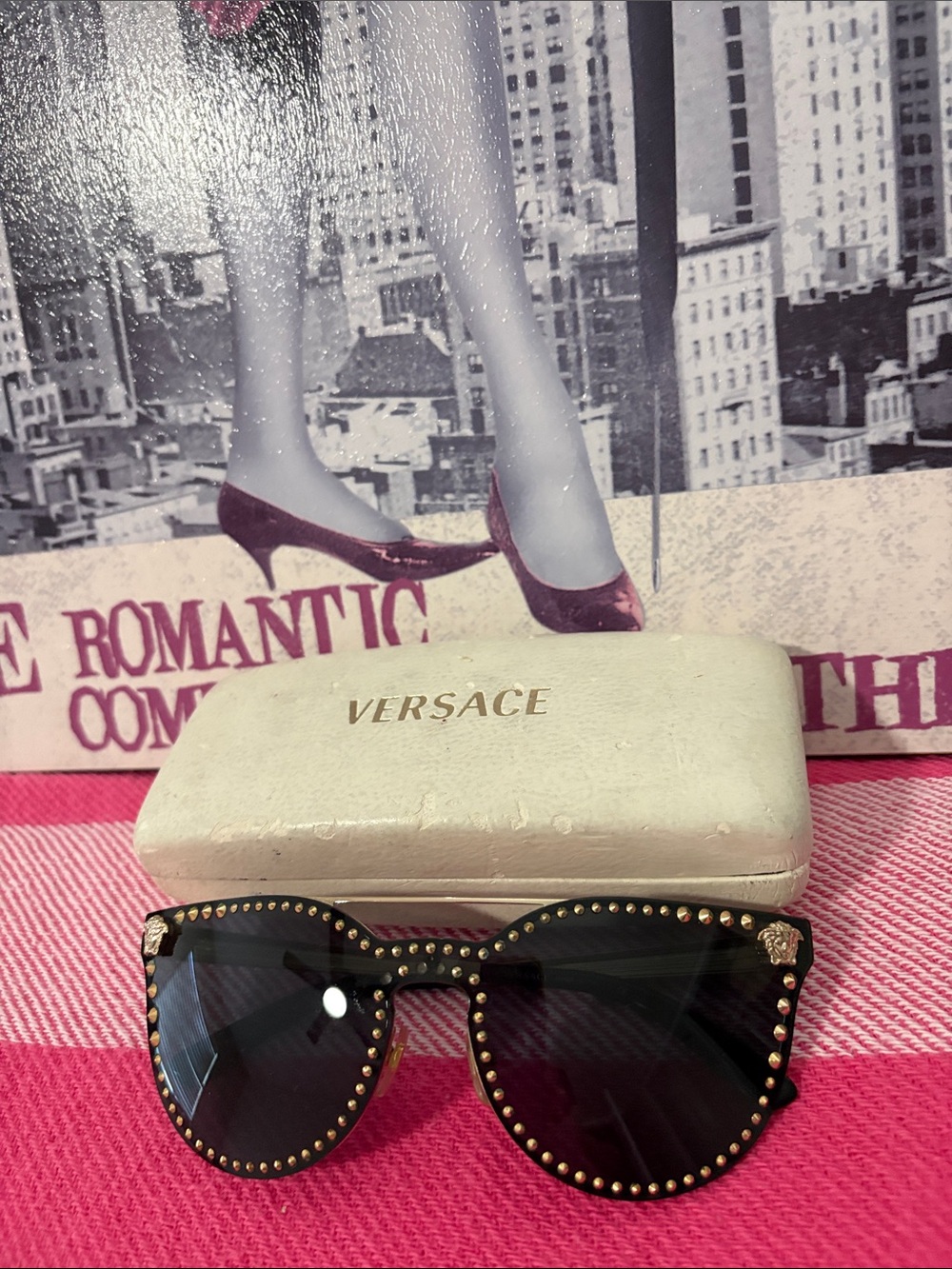 Versace Black Sunglasses with Gold Stud Detailing